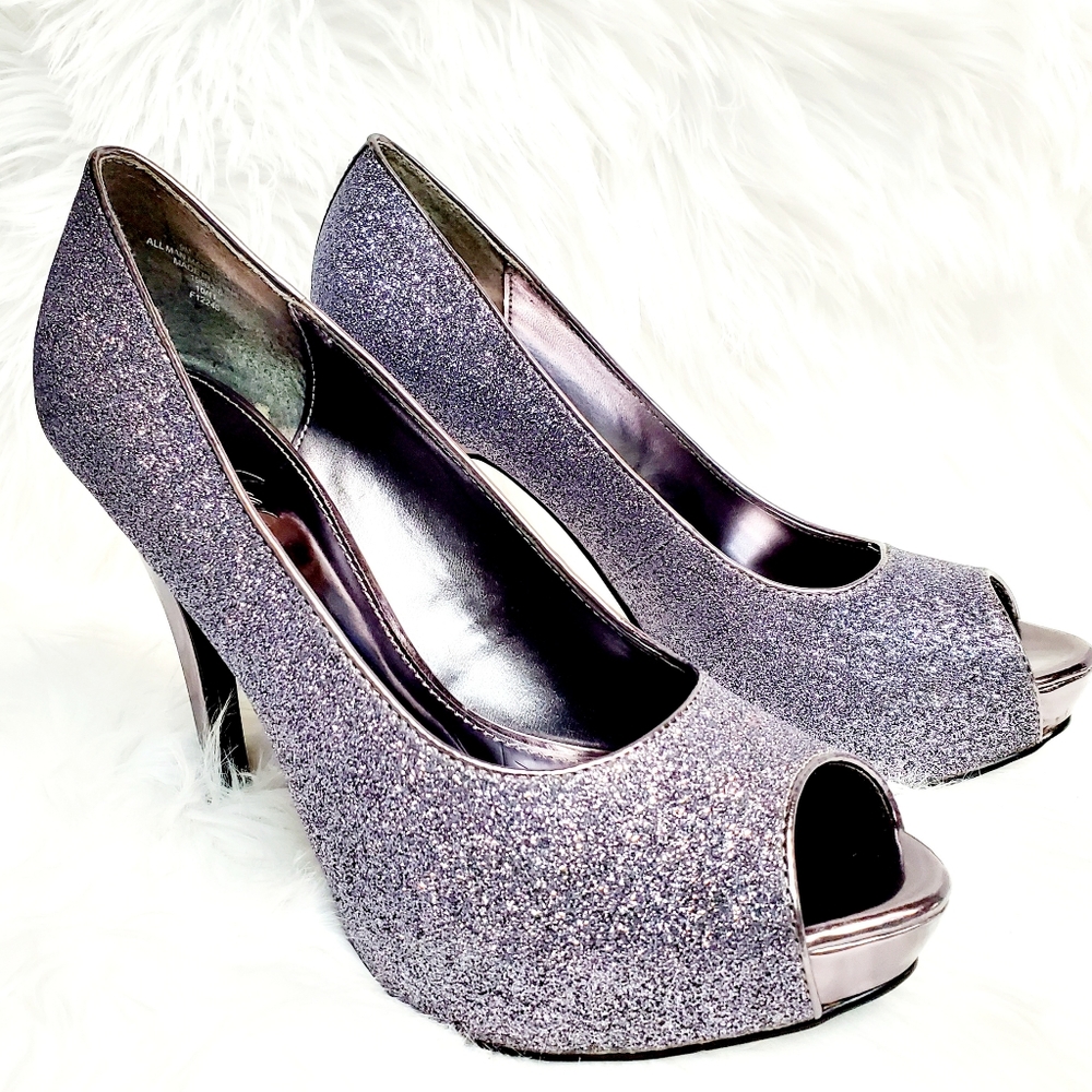 Jacqueline Ferrar Sparkle Platform Peep Toe Heels - Picture 1 of 11